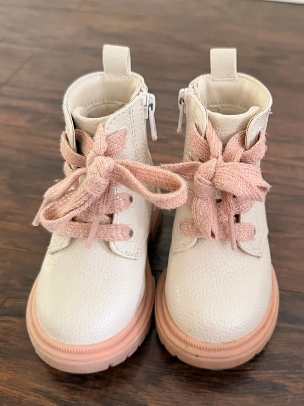 Toddler Cream & Pink Boots: Cat & Jack Sz 5 (Side zip, easy-on)